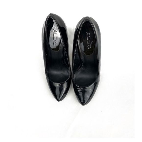 Aldo Heels Pantent Leather Closed Toe Stilleto 4" Cone Heel Black - Picture 2 of 4